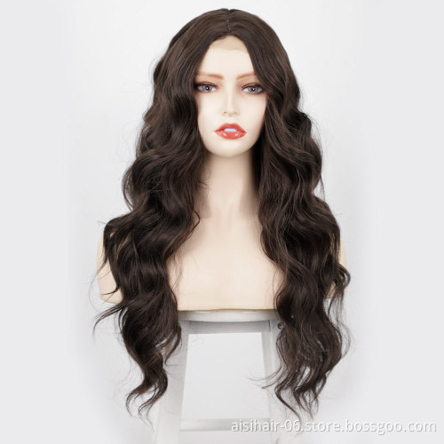 Aisi Hair Hot Selling Body Wave Wigs Expression Long Black Blonde Brown 26 Inch Synthetic For Women Lace Front Wigs